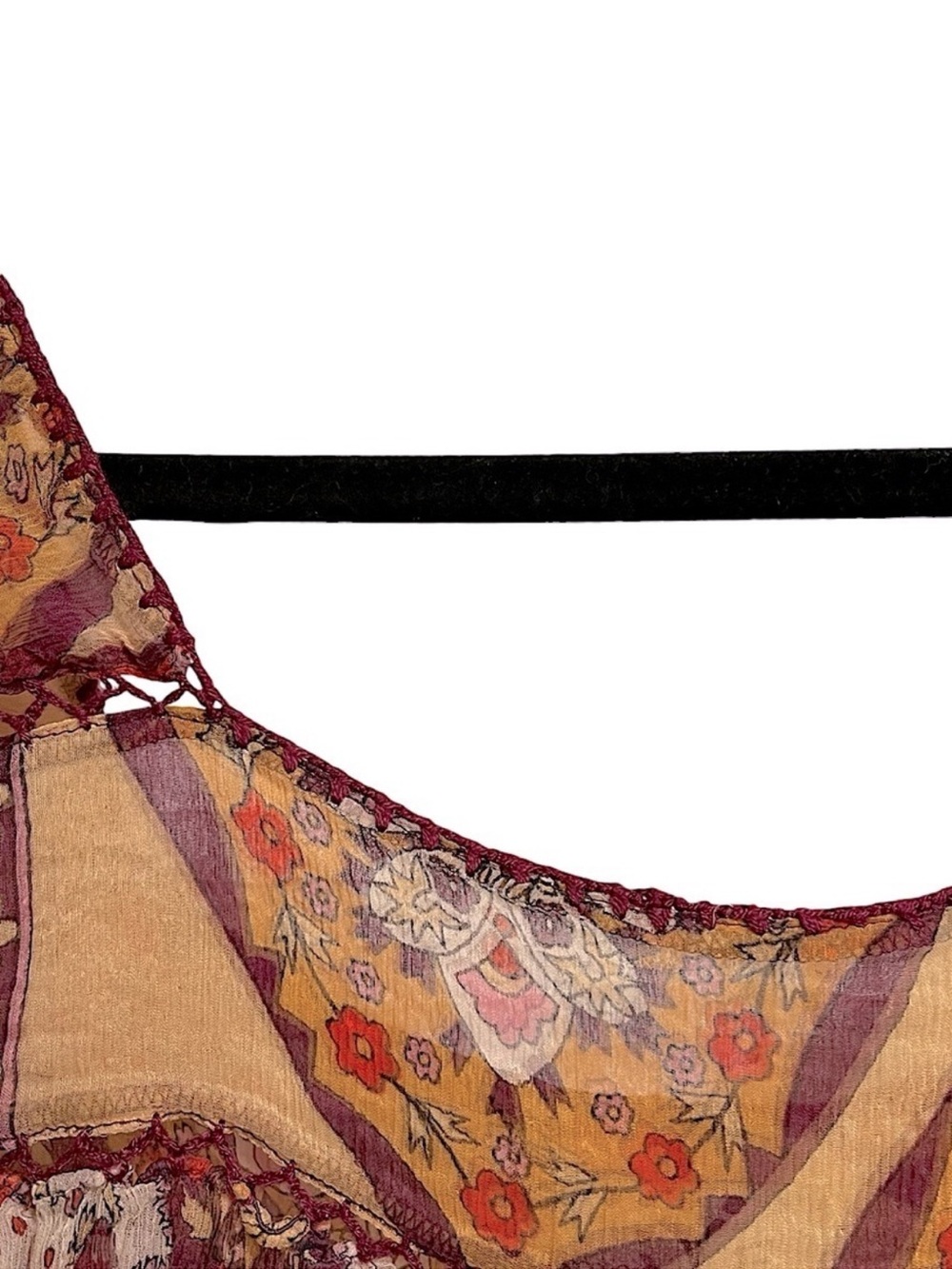 Ice Silk Boho Print Crochet Tassel Peasant Blouse Festival Cottagecore Top Sz S - Picture 11 of 12
